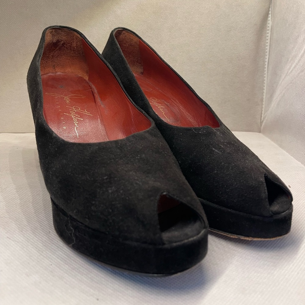 VINTAGE & RARE Joan Helpern Signature Suede Peep Toe Heels